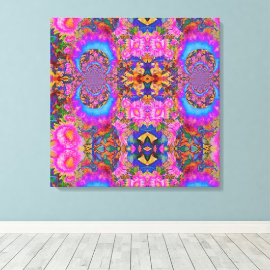 Zonnebloemvelden voor eeuwig roze canvas afdruk (Insitu (Houten vloer))