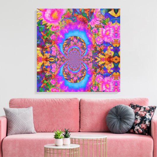 Zonnebloemvelden voor eeuwig roze canvas afdruk (Insitu (Woonkamer))