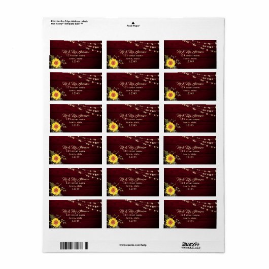 Zonnebloemveldlabel Etiket (Full Sheet)