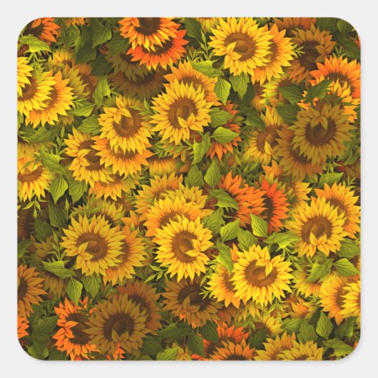 Zonnebloemveldpatroon Vierkante Sticker (Voorkant)