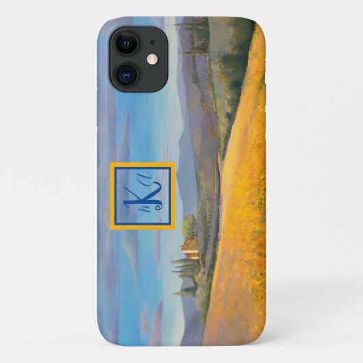 Zonnebloemveldschilderingen naar monogram Case-Mate iPhone case (Achterkant)