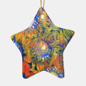 Zonnebloemverf, gemengde media-collage keramisch ornament (Links)
