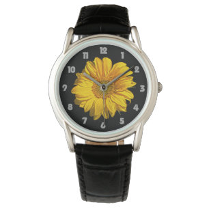 Zonnebloemvet Grijs Mannen Horloge