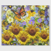 Zonnebloemvlindermatte omslagpapier cadeaupapier (Vlak)