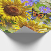 Zonnebloemvlindermatte omslagpapier cadeaupapier (Hoek)