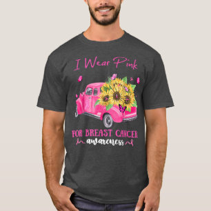 Zonnebloemwagen ik Draag roze voor borstkanker in T-shirt