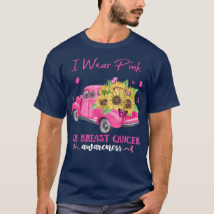 Zonnebloemwagen ik Draag roze voor borstkanker in T-shirt