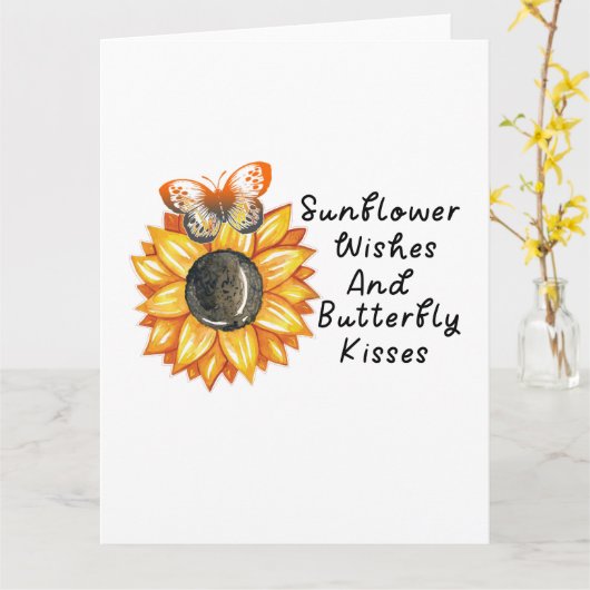 Zonnebloemwensen en vlinderkusjes, zonnebloem B Kaart (Gele Bloem)