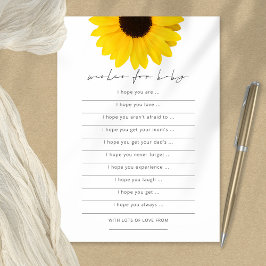 Zonnebloemwensen voor Baby shower Game Kaart