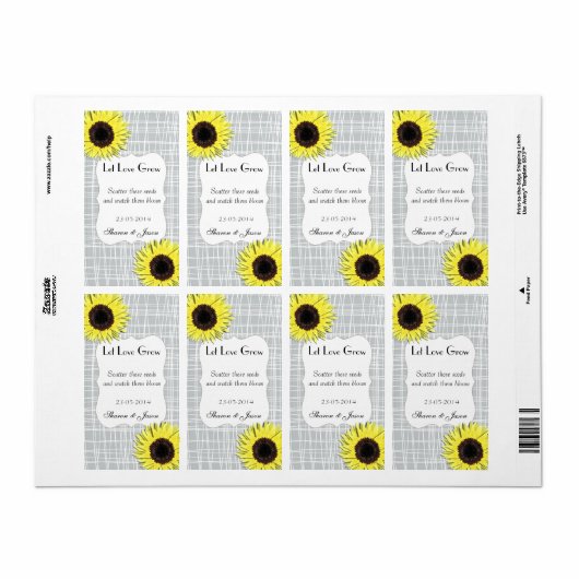 Zonnebloemzaad Packet Labels Laat Liefde Groeien (Full Sheet)
