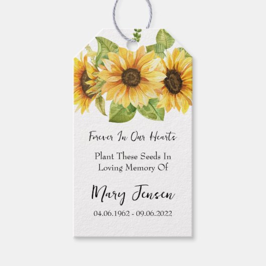 Zonnebloemzaadpakket Memorial begrafenis Cadeaulabel (Voorkant)