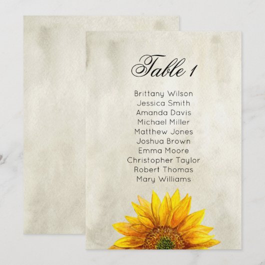 Zonnebloemzaagkaart. Rustisch trouwlijstplan Kaart (Voorkant / Achterkant)