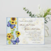 Zonnebloemzwijn Floral Lijst Blue Butterfly Invite Kaart (Staand voorkant)