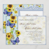 Zonnebloemzwijn Floral Lijst Blue Butterfly Invite Kaart (Voorkant / Achterkant)