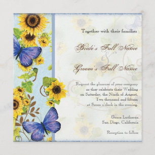 Zonnebloemzwijn Floral Lijst Blue Butterfly Invite Kaart