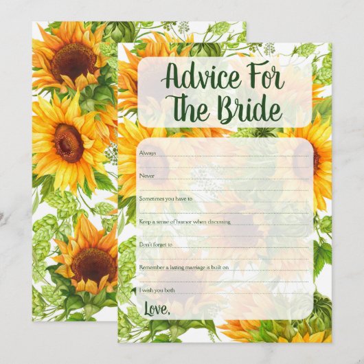 Zonnebloesadvies voor het schoenenspel advieskaart (Voorkant / Achterkant)