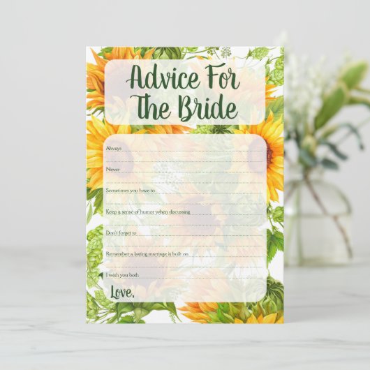 Zonnebloesadvies voor het schoenenspel advieskaart (Staand voorkant)