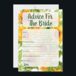 Zonnebloesadvies voor het schoenenspel advieskaart<br><div class="desc">Zonnebloem Bridal Advice spel voor de bruid om te worden.</div>
