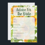 Zonnebloesadvies voor het schoenenspel advieskaart<br><div class="desc">Zonnebloem Bridal Advice spel voor de bruid om te worden.</div>