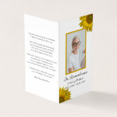 Zonnebloesems Begrafenis Gebed Visitekaartje (Buitenkant)