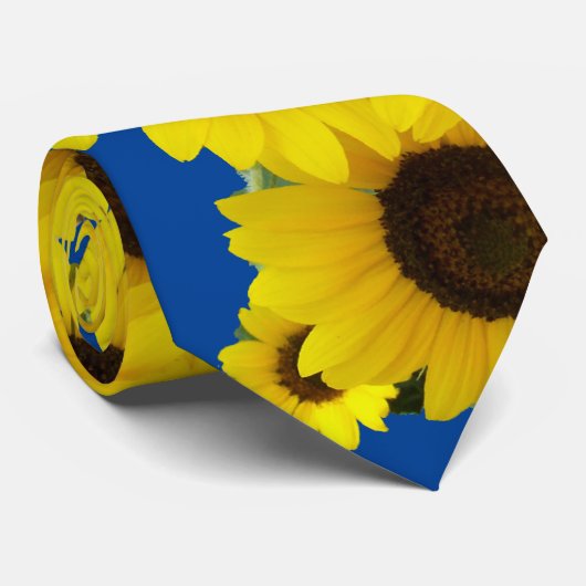 Zonnebloesfoto op Blue Stropdas (Opgerold)