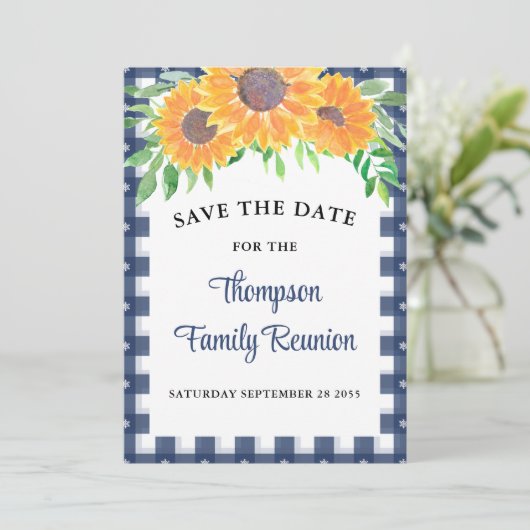 Zonnebloesgezinshereniging Save The Date (Staand voorkant)