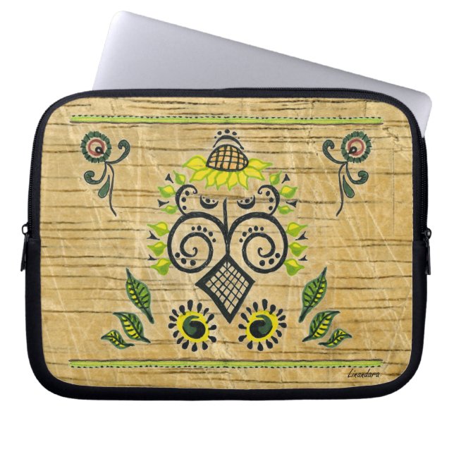 Zonneblokpatroon op hout laptop sleeve (Voorkant)