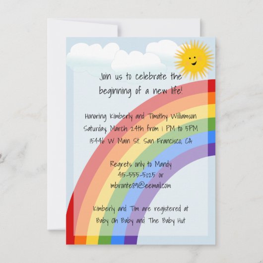 Zonnebogen en regenbogen Baby shower Kaart (Achterkant)