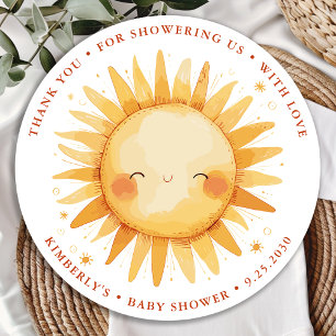 Zonneboho Schattig Zon Baby Shower Bedankt Ronde Sticker