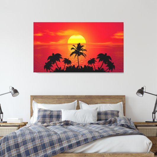 Zonnebomen en palmbomen canvas afdruk (Insitu (Slaapkamer))