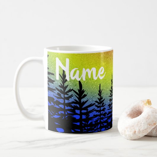 Zonnebomen Silhouette Design Coffee Cup Mok (Met donut)