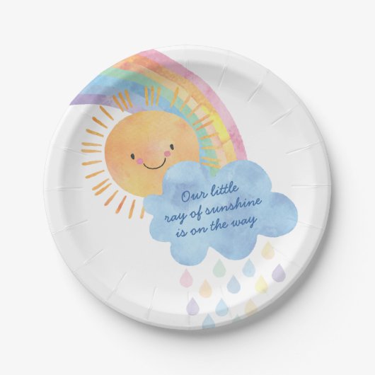 Zonneboog en regenboog Baby shower Papieren Bordje (Voorkant)
