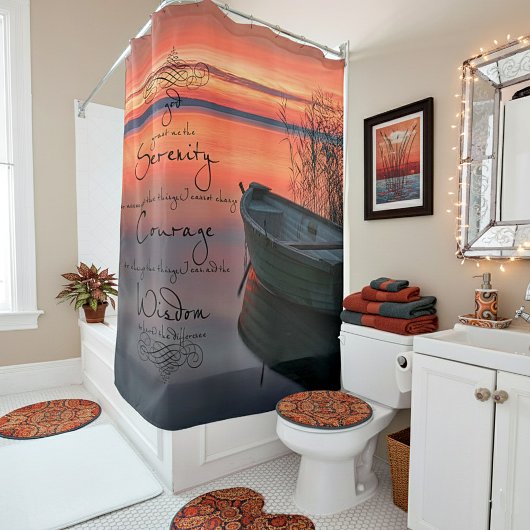 Zonneboot met zeebegebed douchegordijn