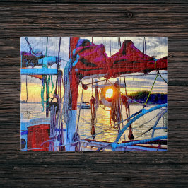 Zonneboten en zeilboten in de haven van Puzzle Legpuzzel