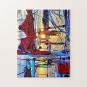 Zonneboten en zeilboten in de haven van Puzzle Legpuzzel (Verticaal)