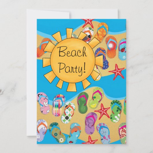 Zonnebrand en Flip Flops Strandfeest Kaart (Voorkant)