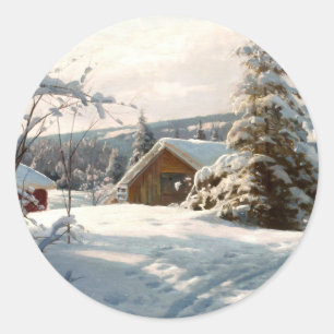 Zonnebrandend winterlandschap van Peder Mork Monst Ronde Sticker
