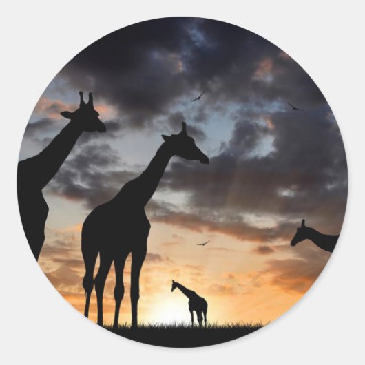 zonnebrandmiddel wild giraf silhouet ronde sticker (Voorkant)