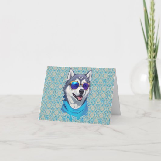 Zonnebril-dragende Husky Hond in Speelse Splash Bedankkaart (Voorkant)
