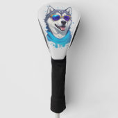 Zonnebril-dragende Husky Hond in Speelse Splash Golfheadcover (Voorkant)