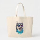 Zonnebril-dragende Husky Hond in Speelse Splash Grote Tote Bag (Voorkant)