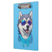 Zonnebril-dragende Husky Hond in Speelse Splash Klembord (Links)