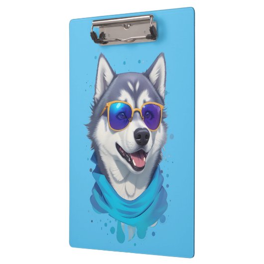 Zonnebril-dragende Husky Hond in Speelse Splash Klembord (Links)