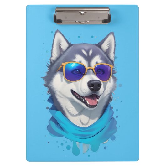 Zonnebril-dragende Husky Hond in Speelse Splash Klembord (Voorkant)