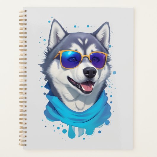 Zonnebril-dragende Husky Hond in Speelse Splash Planner (Voorkant)