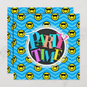 Zonnebril Gelukkig Gezicht op Blauw Chevron Patroo Kaart (Voorkant / Achterkant)