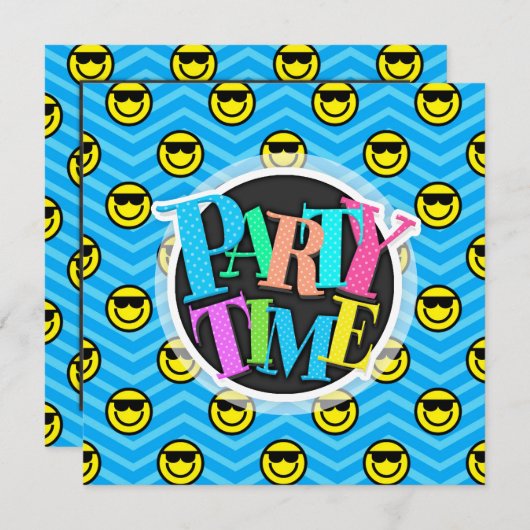 Zonnebril Gelukkig Gezicht op Blauw Chevron Patroo Kaart (Voorkant / Achterkant)