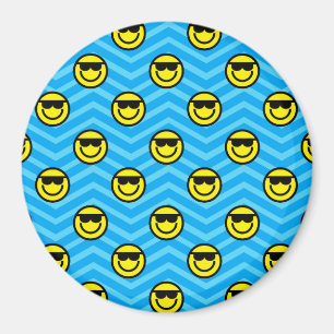 Zonnebril Gelukkig Gezicht op Blauw Chevron Patroo Magneet