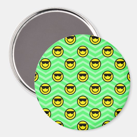 Zonnebril Happy Face op Neon Green Chevron Magneet (Voorkant / Achterkant)