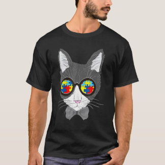 Zonnebril met kattengezicht en puzzelstuk voor aut t-shirt